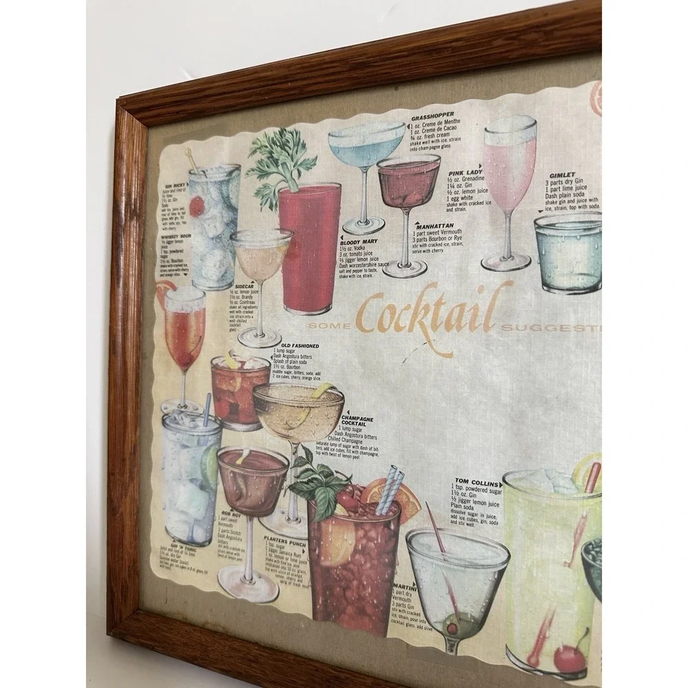Vintage Paper Restaurant Placemat-  Cocktail Recipes
